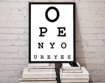 Open Your Eyes * Funny Eye Chart * 8x10" Digital Print, Wall Decor * Printable,  Instant Download