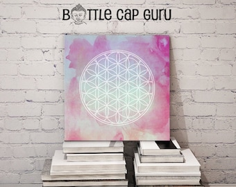 Healing Flower of Life Watercolor Art / Printable New Age Poster / 12x12 Digital Print Download / Sacred Geometry Wall Decor //JPEG Download