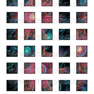 Fractal Fantasy Art / 1x1 Inch Printable Square Images / Abstract 1 Inch Square Digital Collage Sheet for Crafts Pendants //Instant Download image 2