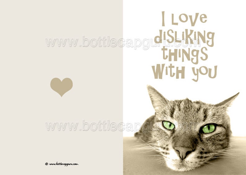 I Love Disliking Things With You / Funny Romantic Card for Cat Lovers / For Her Him Best Friend Valentine Anniversary // Printable Download image 2