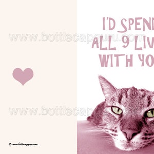 I'd Spend All 9 Lives with You / Funny Anniversary Card for Cat Lovers / Printable Valentine's Day Card for Her or Him // Instant Download image 2