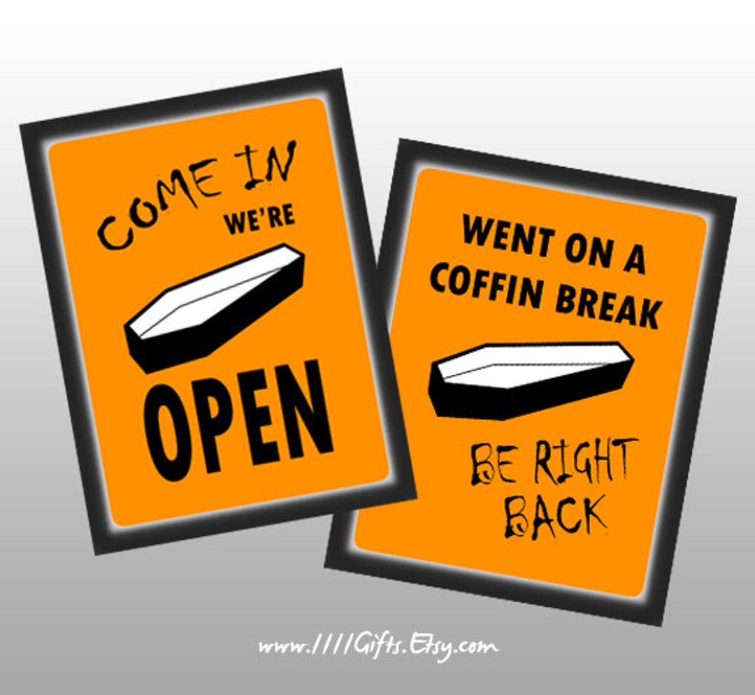 Horror Open Sign Funny Halloween Door Sign, Open/coffin Break Reversible (instant ...