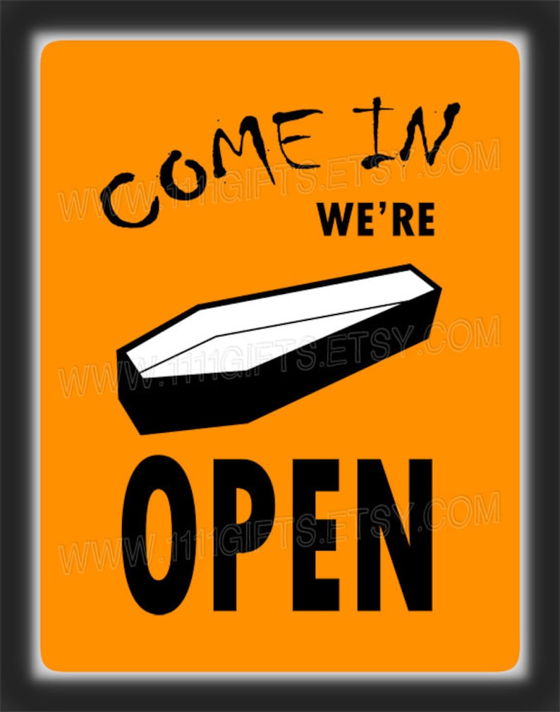 Horror Open Sign Funny Halloween Door Sign, Open/coffin Break Reversible (instant ...