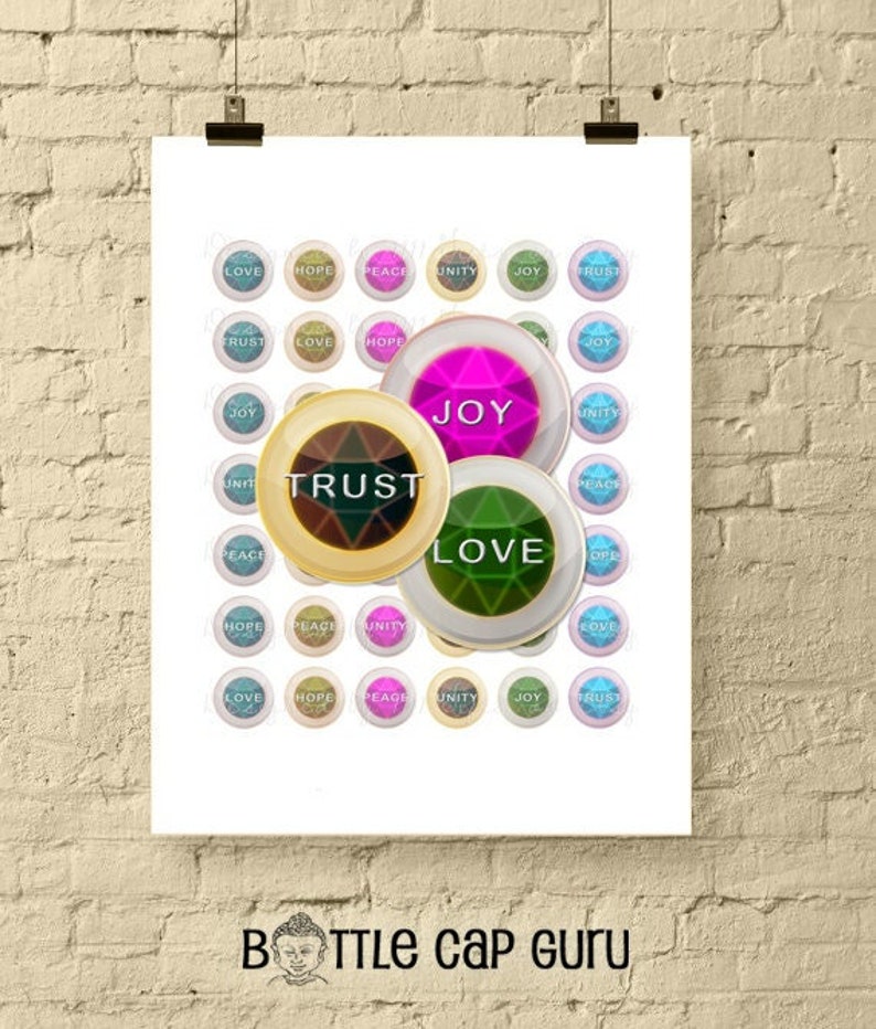 1 Inch Circle Digital Downloads Inspirational Word Gems Collage Sheet: Love, Hope, Peace, Unity, Joy, Trust Printable, Instant Download image 1