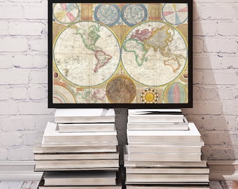 Old Map of the World / Large World Map Poster, Digital Print, Wall Decor / 20x16" Printable Vintage Map // Instant Download