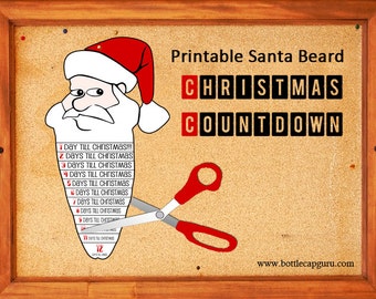 Printable Santa Beard 12 Day Christmas Countdown / Calendrier de l'Avent / Fun DIY Holiday Craft Activity for Kids & Adults // Téléchargement instantané