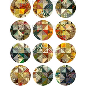 2 Inch Colorful Patchwork and Quilt Designs / Round Abstract Digital Collage Sheet for Tags, Jewelry, Crafts // Printable, Instant Download image 2