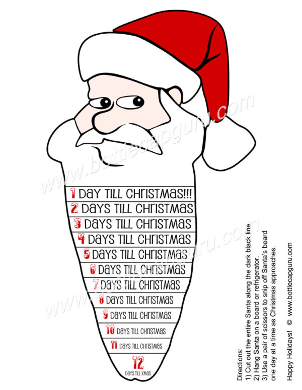 Printable Santa Beard 12 Day Christmas Countdown / Advent Calendar / Fun DIY Holiday Craft