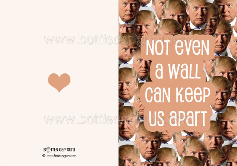 Printable Card / Not Even a Wall Can Keep Us Apart / Funny Donald Trump Political Valentine's Day Card Him Her Anniversary Distance Download image 2