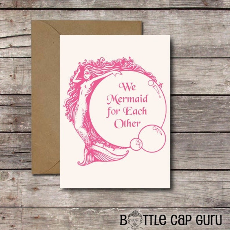 We Mermaid for Each Other / Funny Romantic Card / Printable Valentine's Day Anniversary Love Greeting Card for Him or Her / Instant Download image 1