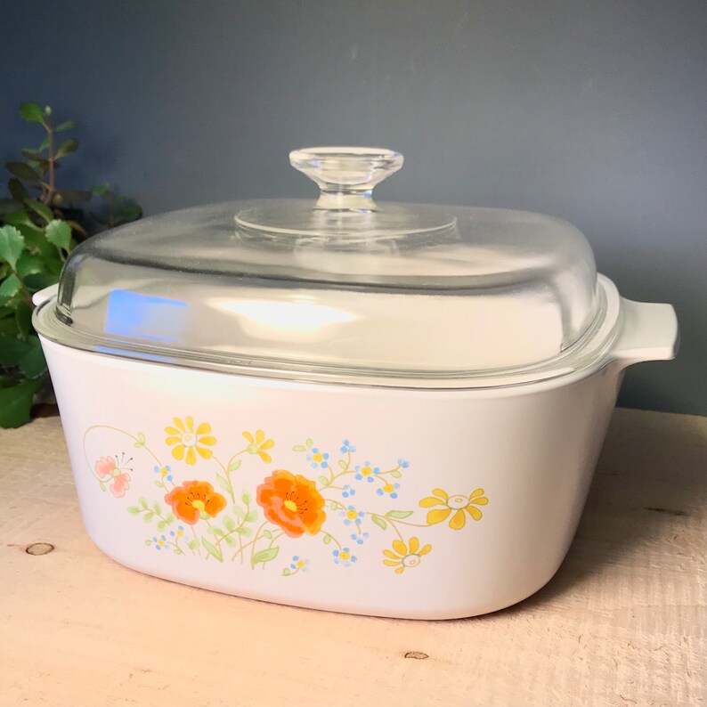 Vintage Corningware Rare Wildflowers Pattern Lidded Casserole Etsy