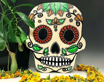 Sugar Skull • Handpainted Wall Hanging • Dia De Los Muertos/Halloween • 14”