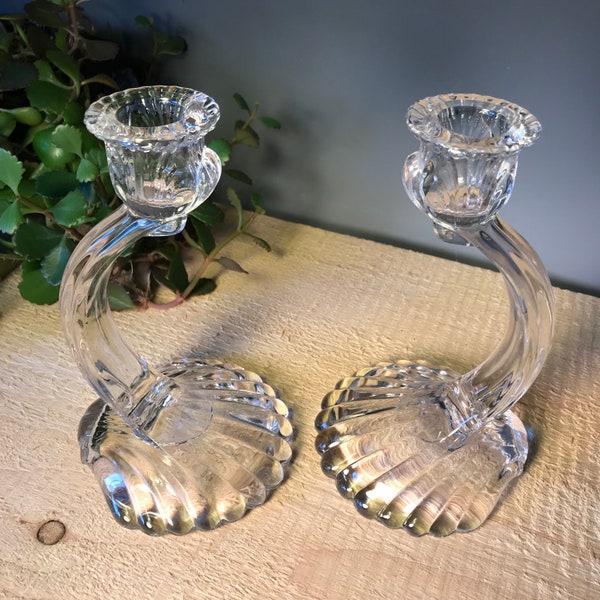 Vintage Cambridge • “Caprice” Crystal Candle Holders • Shell Design • clear