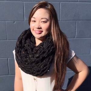 Handmade Super Bulky Arm Knitted Infinity Scarf Black - Etsy