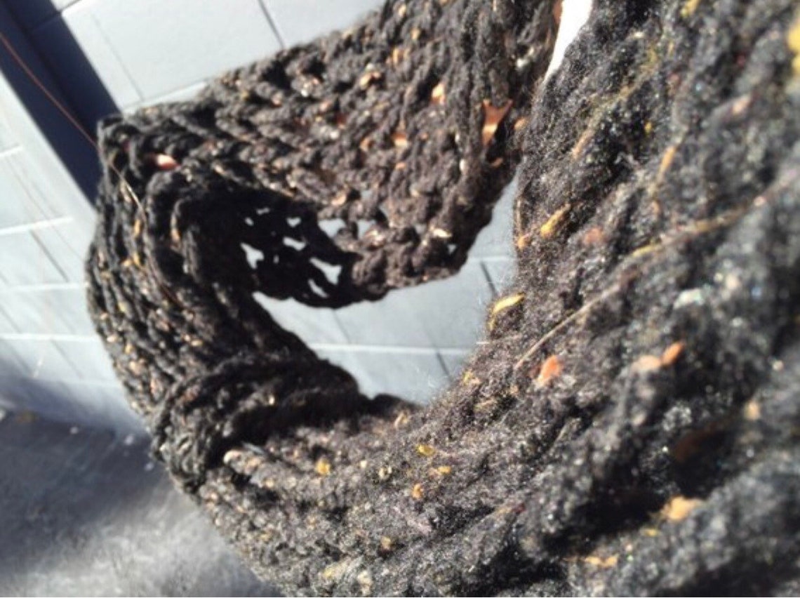 Handmade Super Bulky Arm Knitted Infinity Scarf Black - Etsy