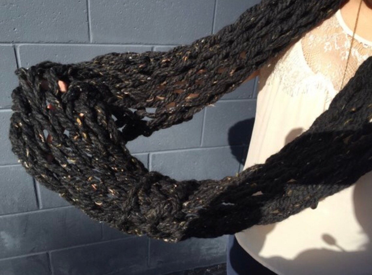Handmade Super Bulky Arm Knitted Infinity Scarf Black - Etsy