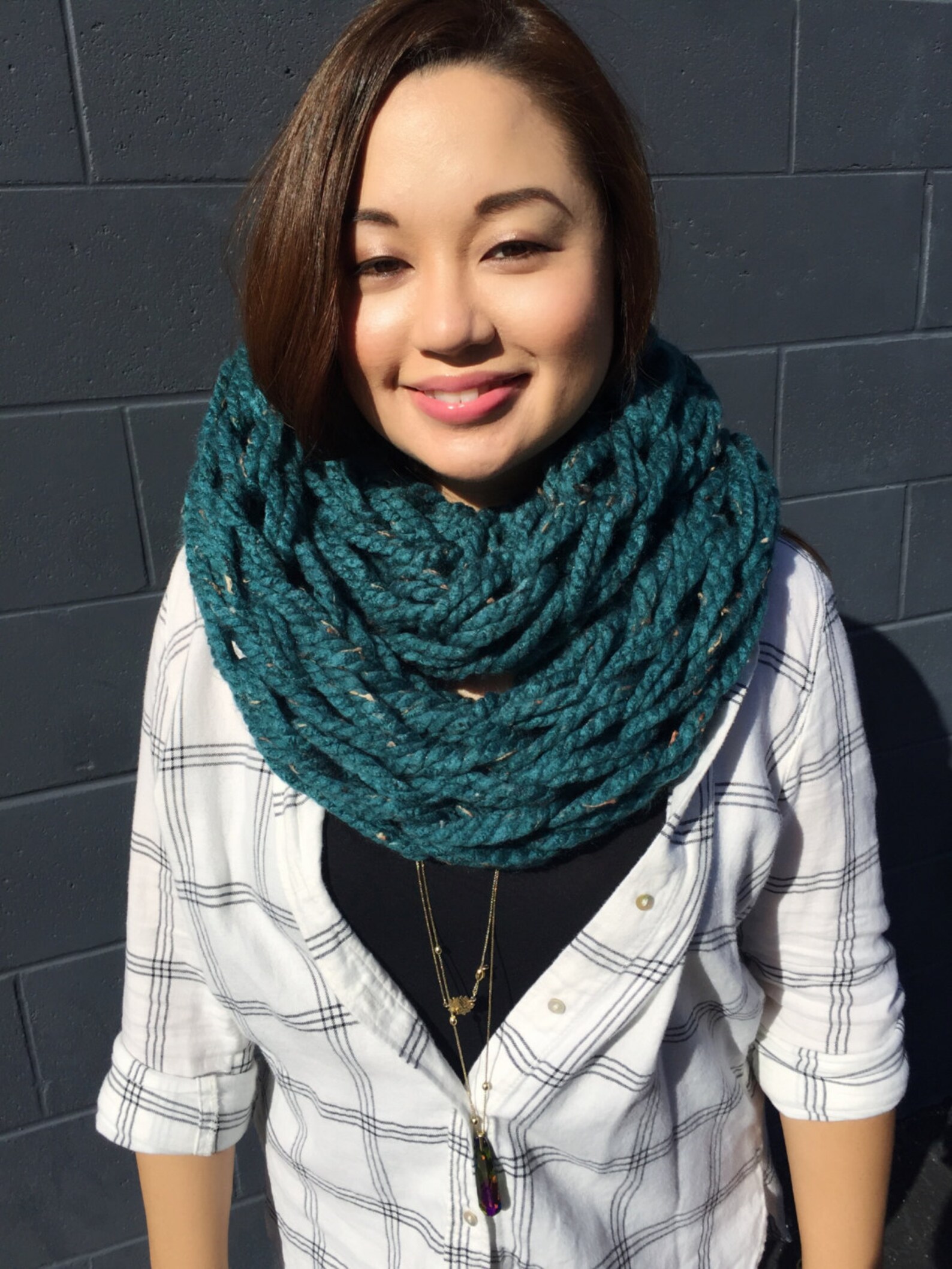 Handmade Super Bulky Arm Knitted Infinity Scarf Black - Etsy