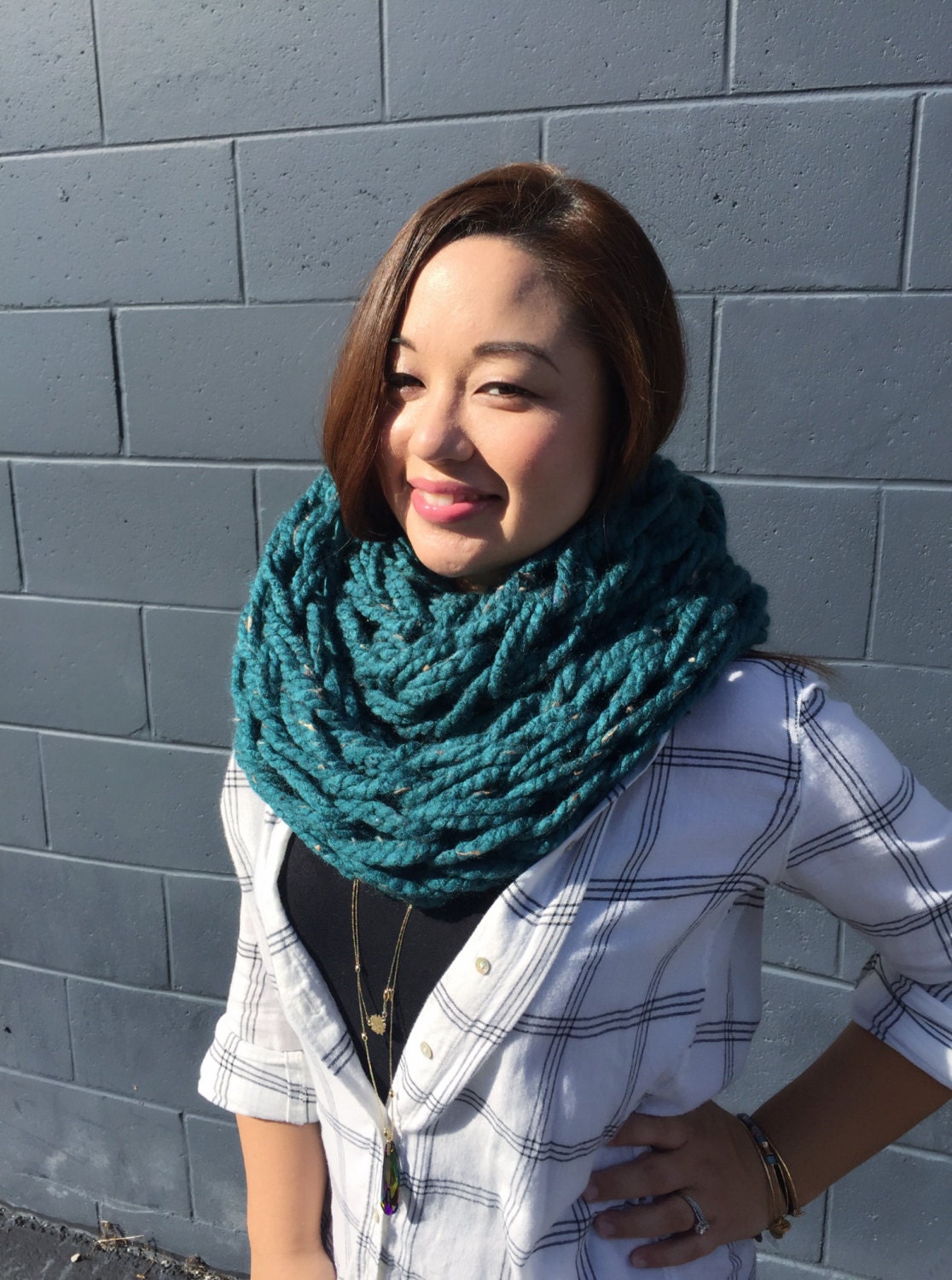 Handmade Super Bulky Arm Knitted Infinity Scarf Black - Etsy