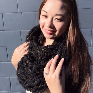 Handmade Super bulky Arm knitted infinity scarf Black