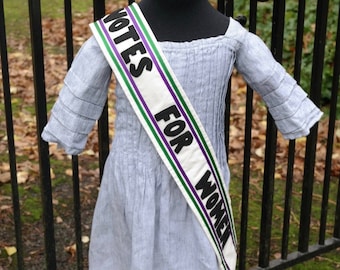 Child's Votes for women, British suffragette sash, Handmade, Edwardian, age 5 to 10