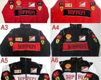 Retro-Formel-1-Rennjacke, Flugjacke, Rennjacke, übergroße Jacke, bestickte Jacke, Ferrari-Rennjacke, Geburtstagsgeschenk