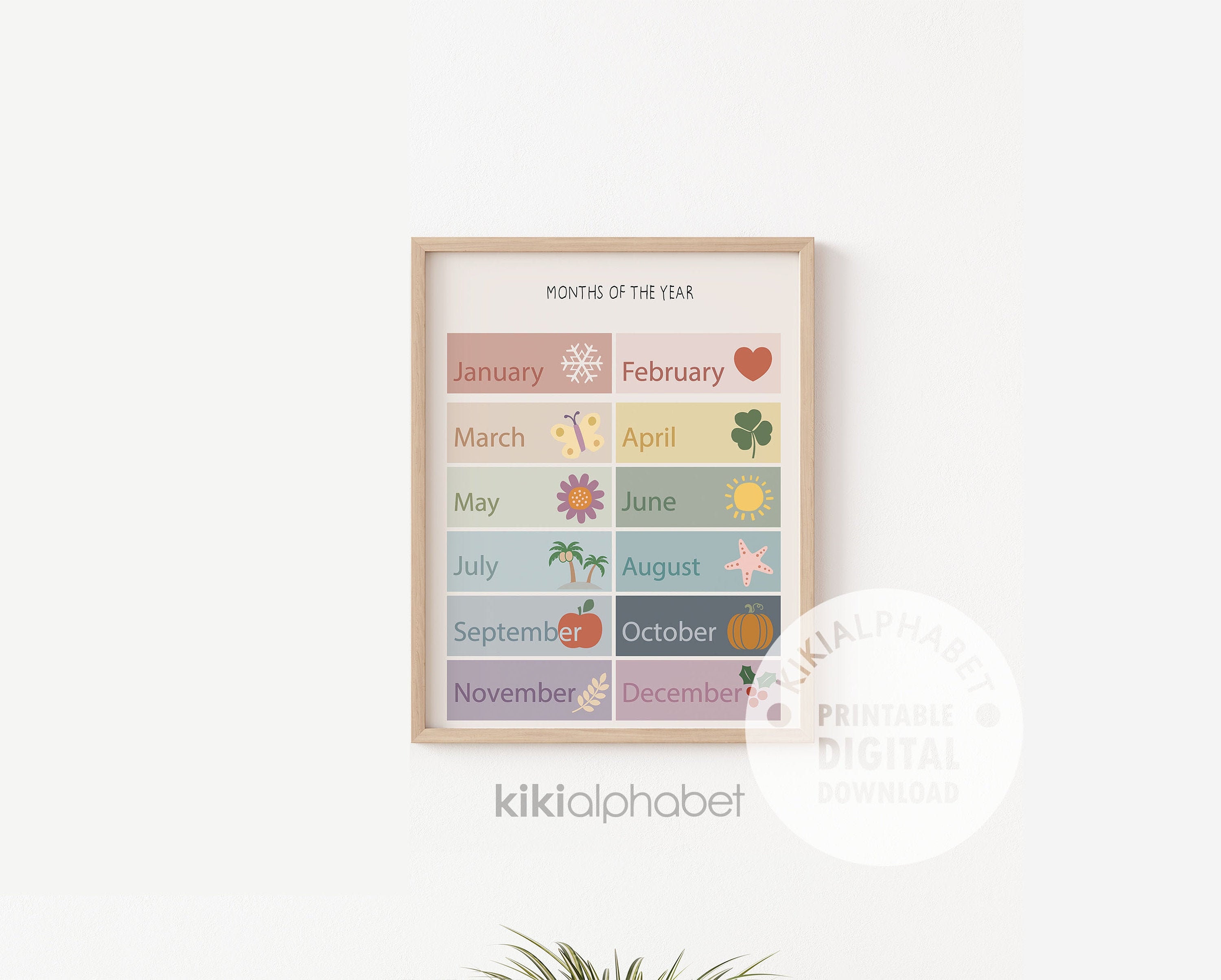 Months of the Year Poster Montessori Poster Classroom Decor Months Poster Days of the Week Digital Download Poster Nursery Decor