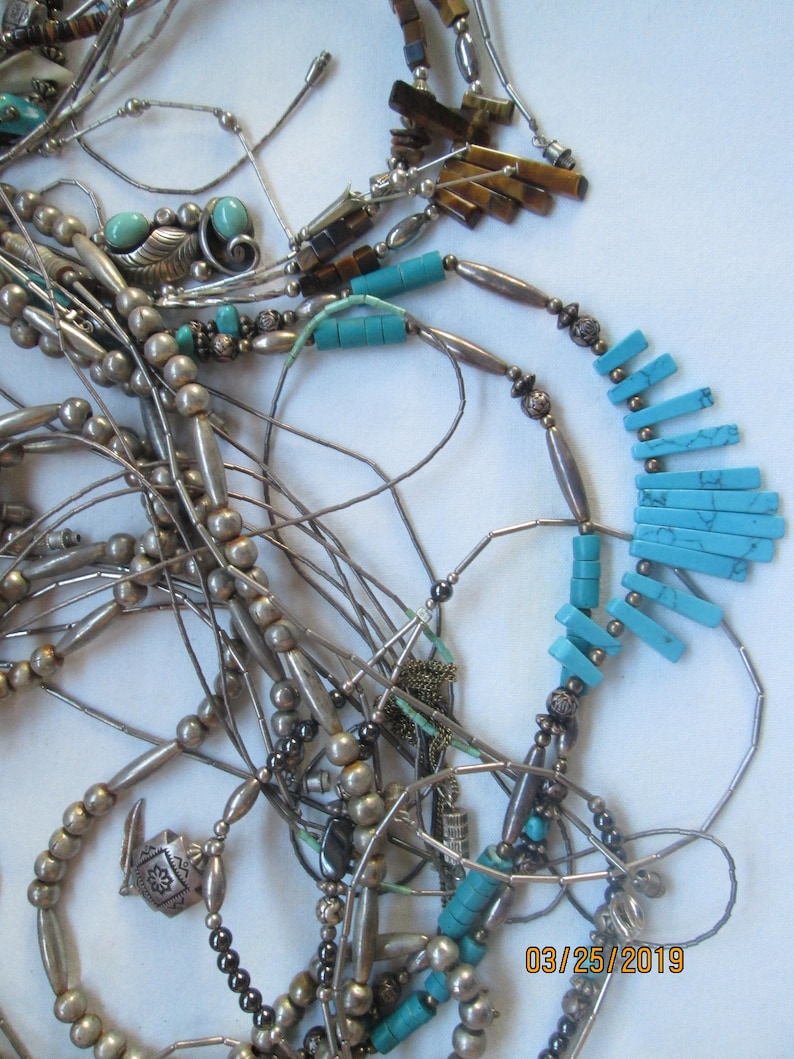 35 Native American Silver Necklace Lot Turquoise Bead and More