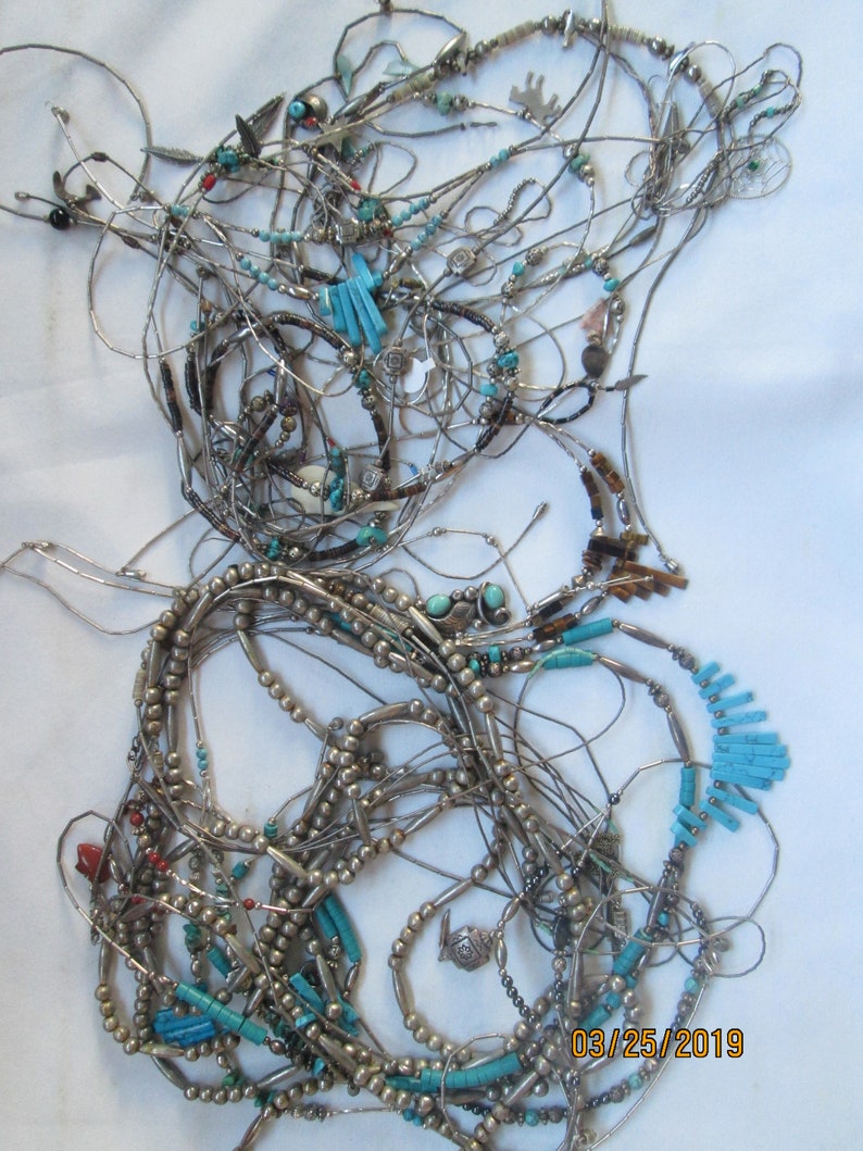 35 Native American Silver Necklace Lot Turquoise Bead and More