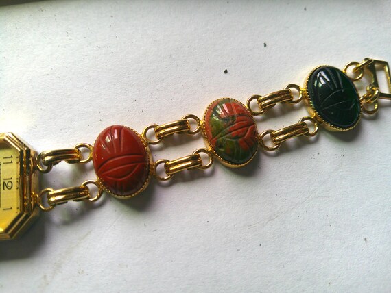 KJL Kenneth Jay Lane Scarab Stone Gold Plated Wat… - image 3