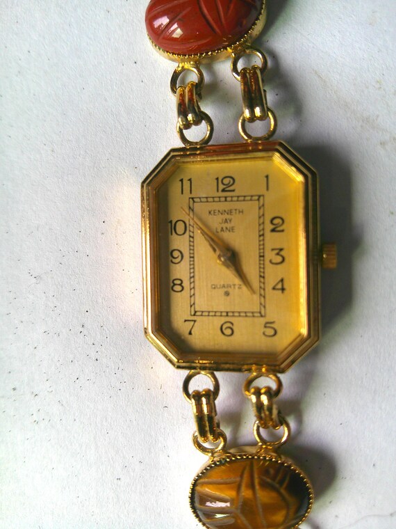 KJL Kenneth Jay Lane Scarab Stone Gold Plated Wat… - image 2
