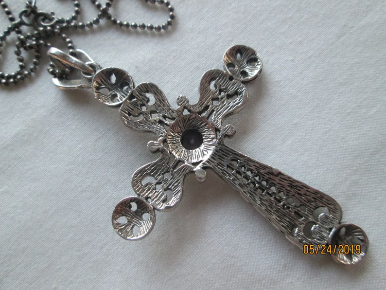 Amethyst Marcasite Sterling 3 Cross Pendant 20 Necklace
