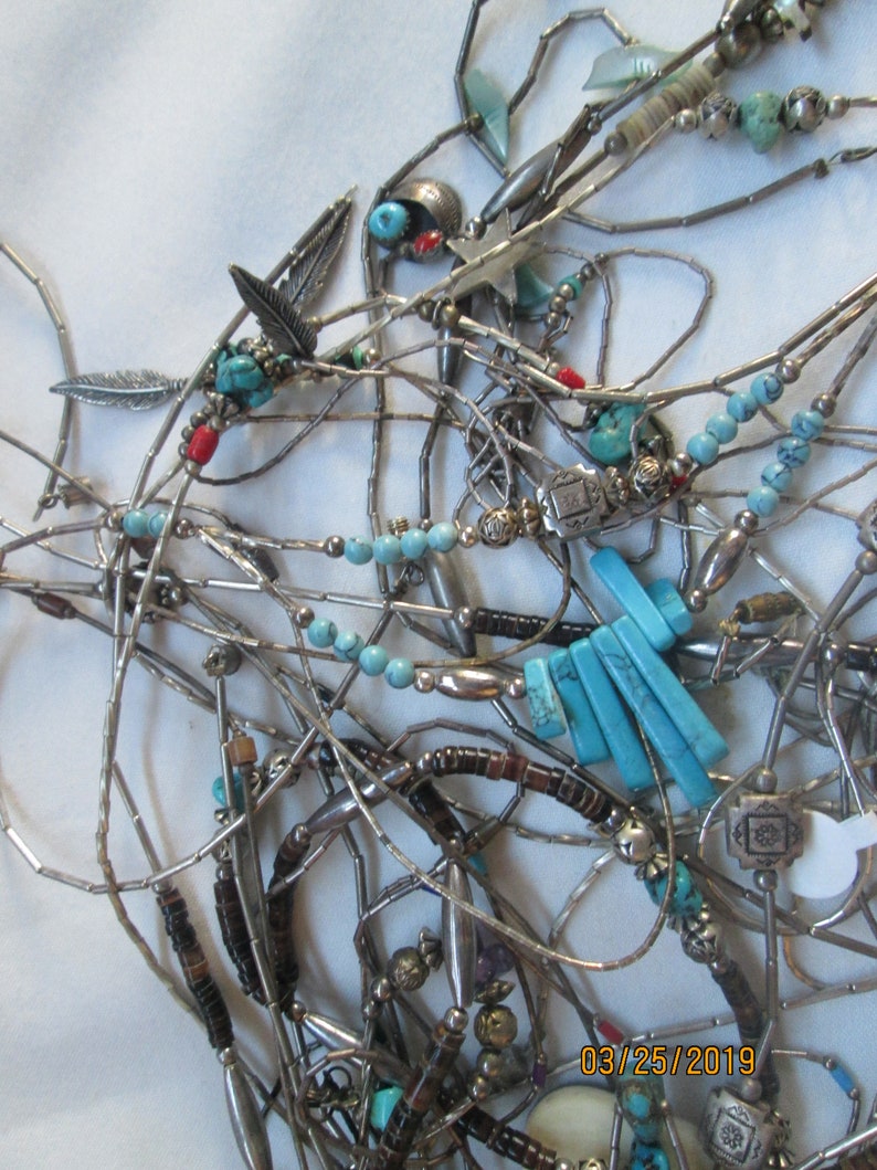 35 Native American Silver Necklace Lot Turquoise Bead and More