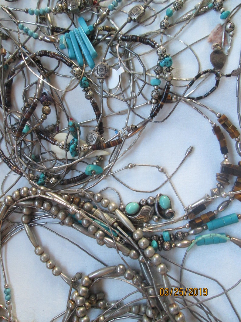 35 Native American Silver Necklace Lot Turquoise Bead and More