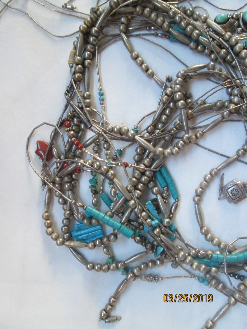 35 Native American Silver Necklace Lot Turquoise Bead and More