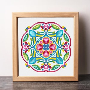 Spring Flower Mandala Cross Stitch Pattern | Modern Floral Embroidery Design | Instant Download | PDF | DIY Needlework Art for Spring Decor