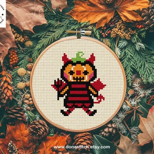 Wzór krzyżykowy Pumpkin Little Devil - Pumpkin Family - Postacie z Halloween - Mały wzór na Halloween - Haft Spooky Season