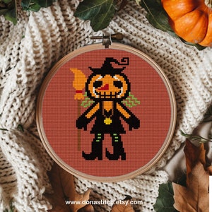 Pumpkin Witch Cross Stitch Pattern - Pumpkin Family  - Halloween Characters - Small pattern Spooky Season Embroidery Instant Download