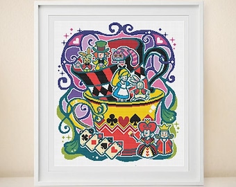 Alice in Wonderland Princess Modern Cross Stitch Pattern - Fairy Tales Series - Instant Download