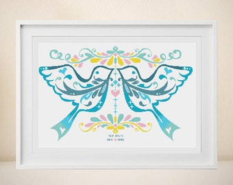 Wedding Cross stitch Pattern- Customizable - Modern pattern - Flying Birds - Love Birds Series － PDF － DIY － instant download