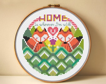Modern Cross Stitch Patterns - Housewarming - Red Foxes Home - Cross Stitch Quote Series - Home Sweet Home  - PDF - DIY - instant download