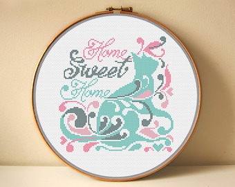 Moderne kruissteekpatronen - Inwijdingsfeest - Home Sweet Home - Cross Stitch Quote Series - PDF - DIY - direct downloaden