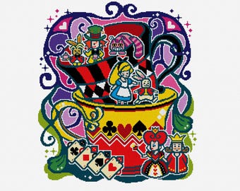 Alice in Wonderland Cross Stitch Needlepoint Pattern :  Fairytale Princess Embroidery (PDF)