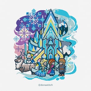 エルサとアナのクロスステッチニードルポイントパターン：アナと雪の女王の女王プリンセス刺繍（PDF）