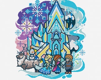 Elsa & Anna Cross Stitch Needlepoint Pattern : Frozen Queen Princess Embroidery (PDF)