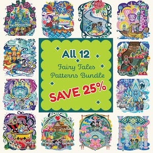 All 12 Fairy Tales Series Patterns Bundle Cross Stitch Digital Download | Fairy Tale Princess Cross Stitch Patterns | Download Embroidery