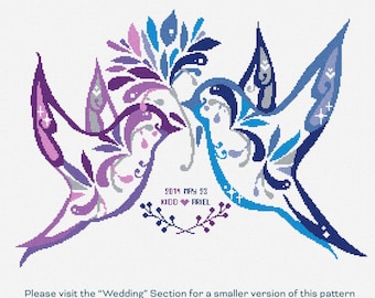 Love Birds Cross Stitch Pattern (Large Version): Custom Wedding Date Sampler Gift
