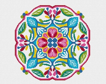 Floral Mandala Cross Stitch / Needlepoint Pattern: Modern Spring Seasonal Craft Embroidery (PDF)