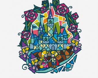 Sleeping Beauty Cross Stitch Needlepoint Pattern : Aurora Princess Embroidery (PDF)
