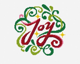 Joy Ornament Cross Stitch Needlepoint Small Pattern : Christmas Holiday Seasonal Craft