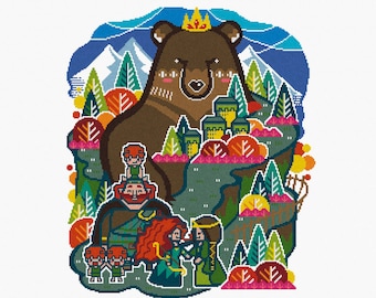 Merida Cross Stitch Needlepoint Pattern : Brave Princess Embroidery (PDF)